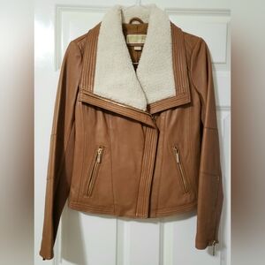 Michael Kors Caramel Soft Leather Jacket with Shearling Collar - Size M